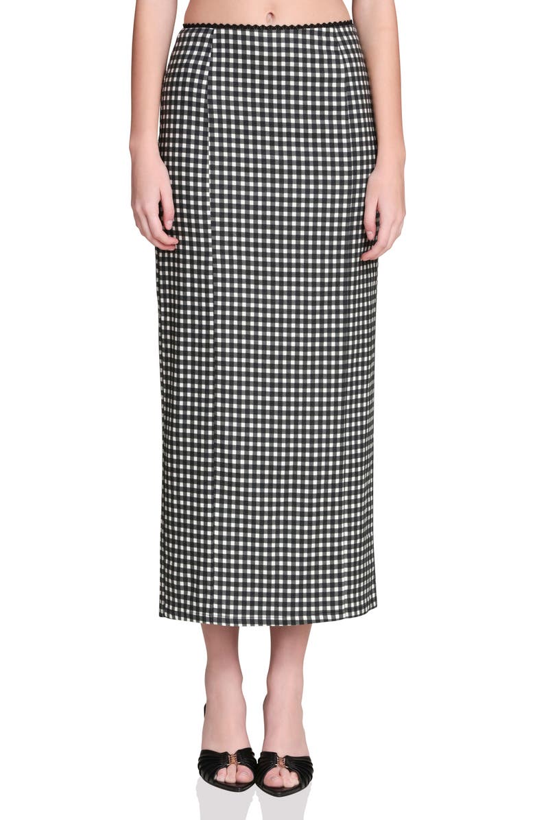 Avec Les Filles Gingham Cotton & Linen Blend Maxi Skirt, Main, color, Black/ Cream Gingham