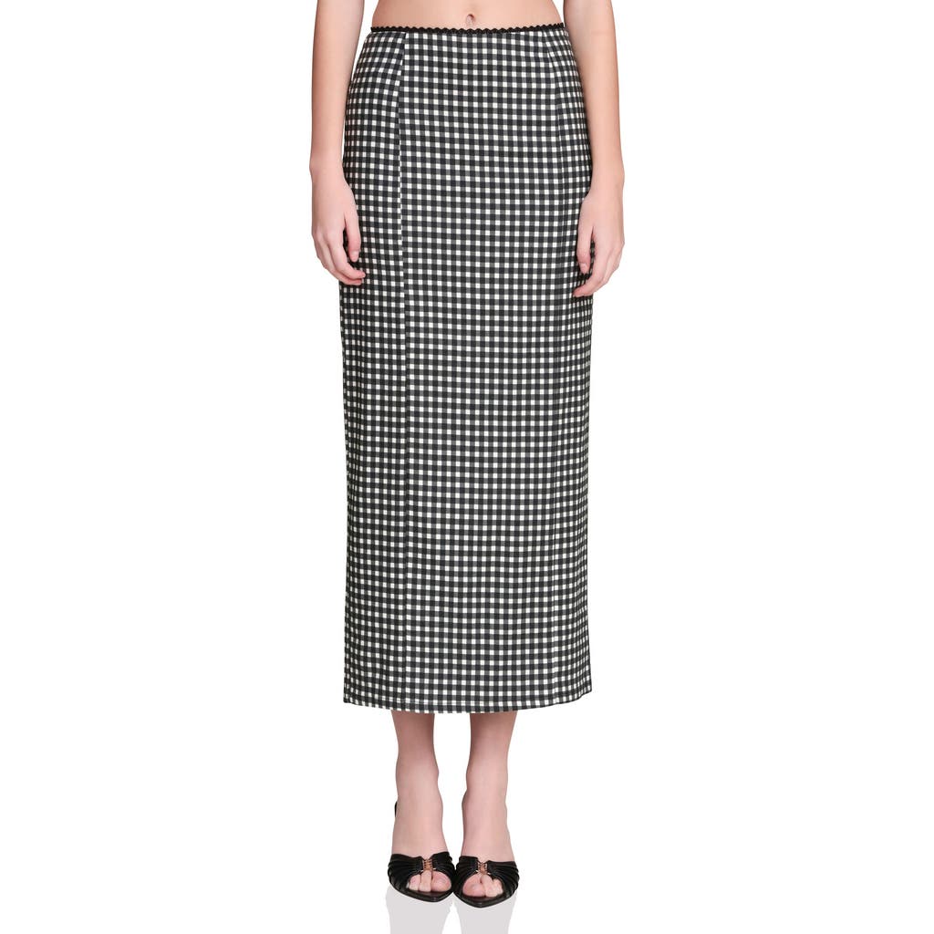 Avec Les Filles Gingham Cotton & Linen Blend Maxi Skirt In Black/ Cream Gingham