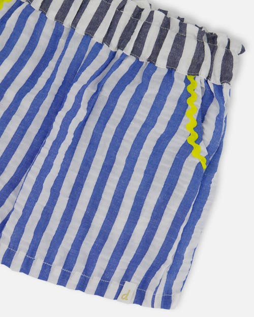 Deux Par Deux Girl's Seersucker Short Blue And White Striped In Blue And White Striped