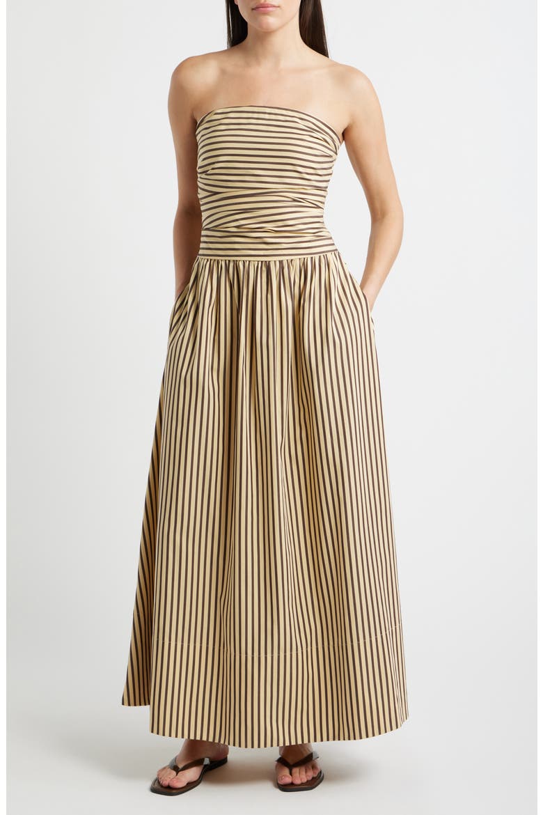 Vera Striped Strapless Cotton Maxi Dress, Main, color, CARMEN STRIPE-SAND CIDER