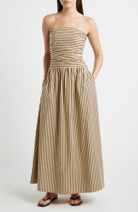 Vera Striped Strapless Cotton Maxi Dress