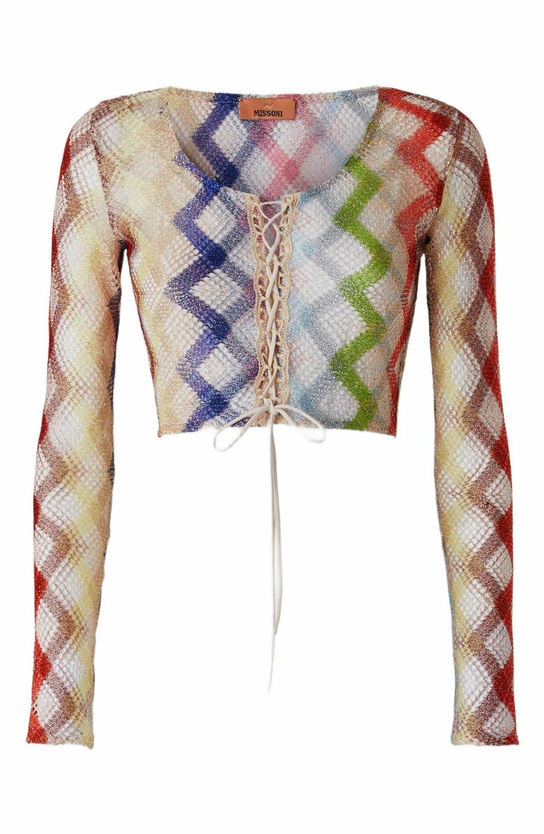 Missoni Long Sleeve Crop Top With Front Tie, Alternate, color, Multicoloured