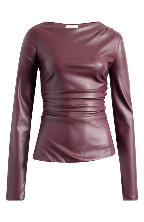 Mistress Rocks Faux Leather Asymmetric Split Hem Top In Dark Plum