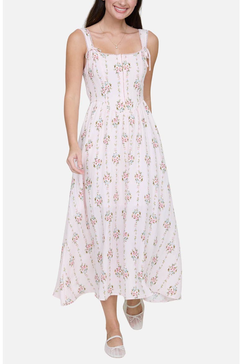 Lace Trim Corset Fit & Flare Dress, Main, color, LIGHT PEACH MULTI