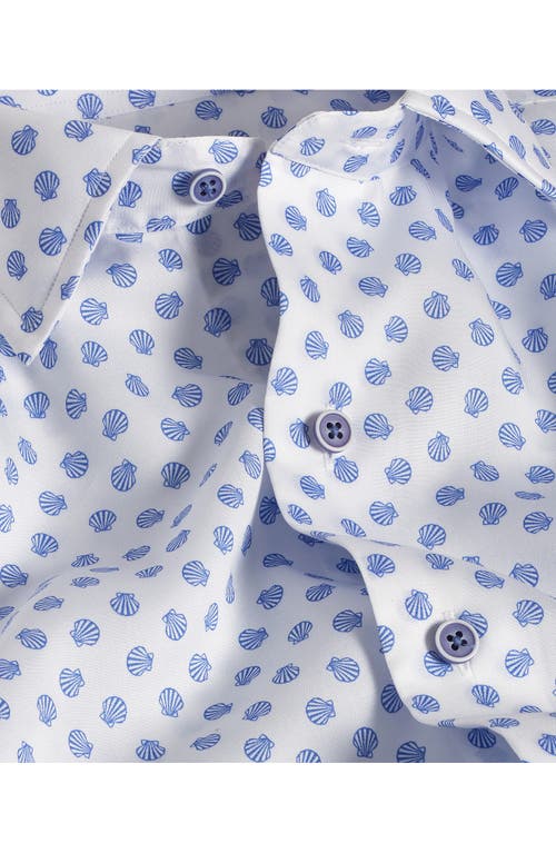 David Donahue Print Short Sleeve Sport Shirt In White/blue