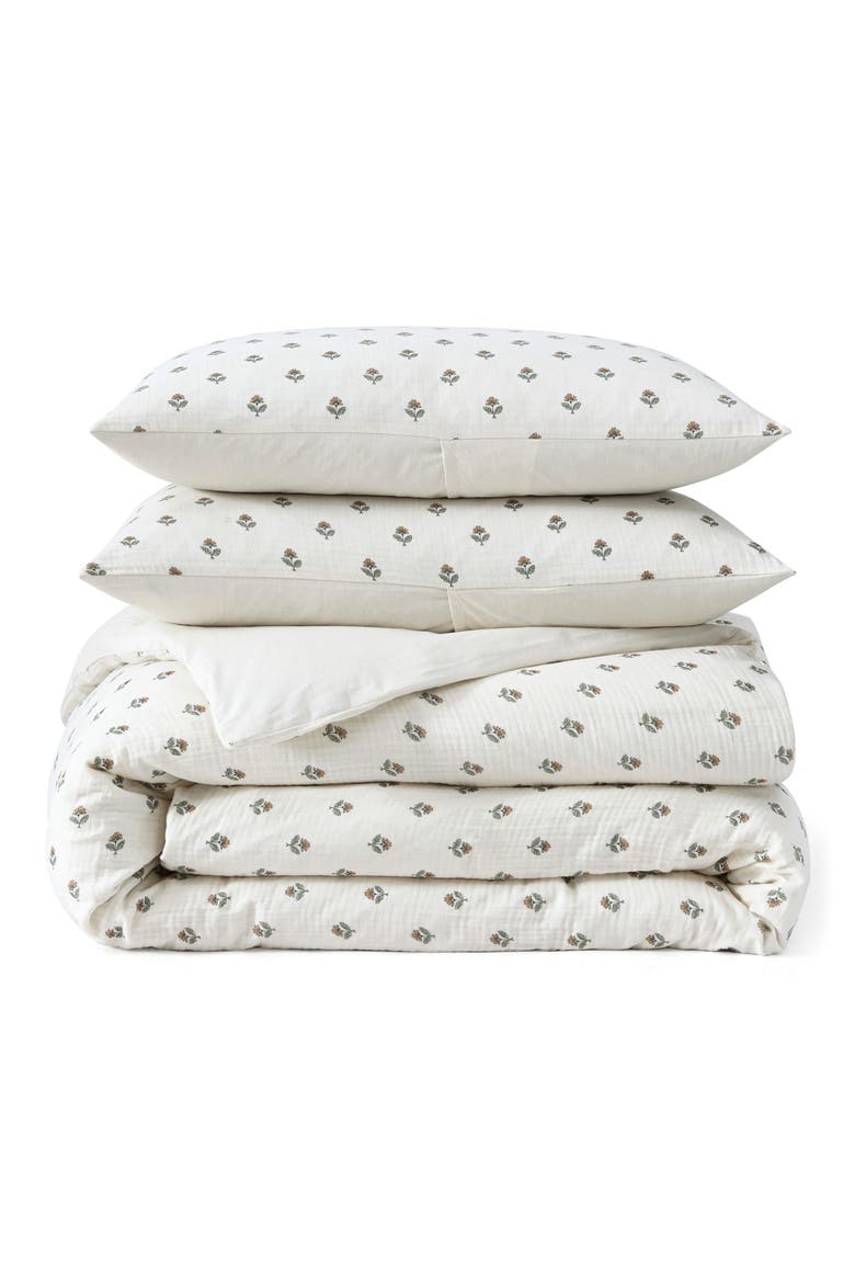 Block Print Cotton Gauze Duvet & Shams Set, Main, color, IVORY MULTI