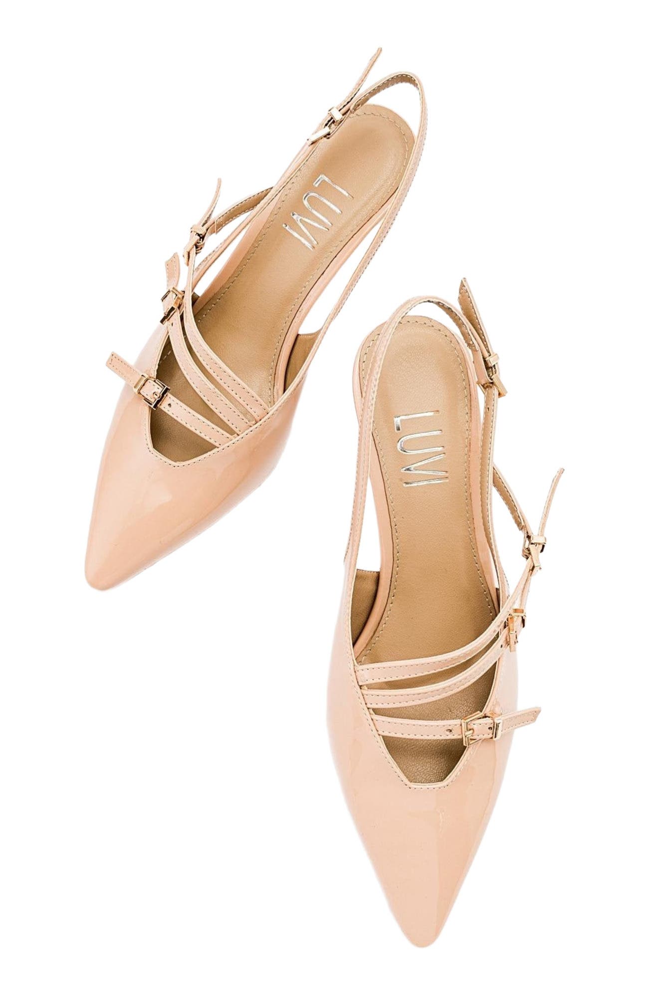 Magra Pointed-Toe Slingback Stiletto, Alternate, color, Beige Patent Faux Leather