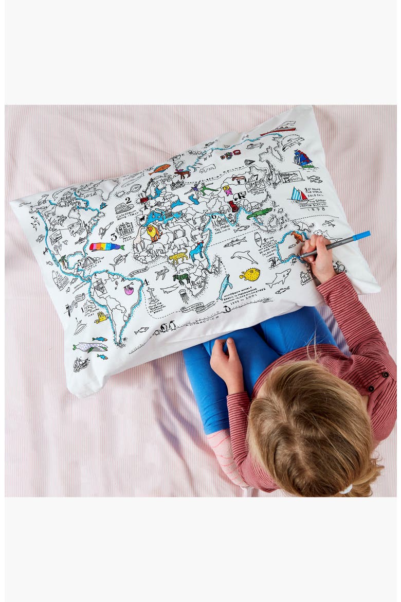 Color Your Own Pillowcase World Map, Alternate, color, White