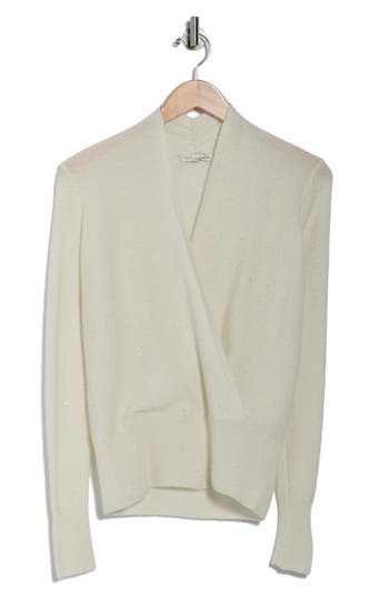 Sofia Cashmere Sequin Faux Wrap Sweater In White