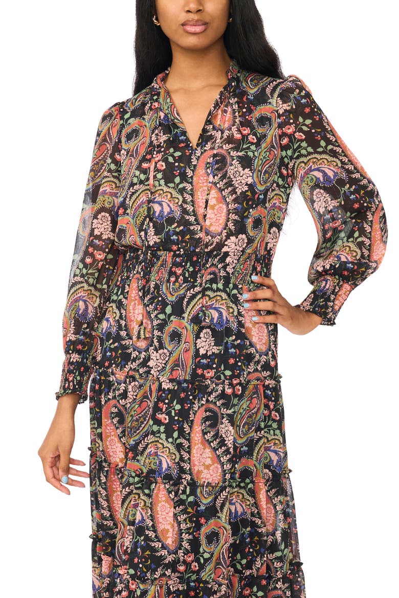 Long Sleeve Tiered Maxi Dress, Alternate, color, PINK MULTI