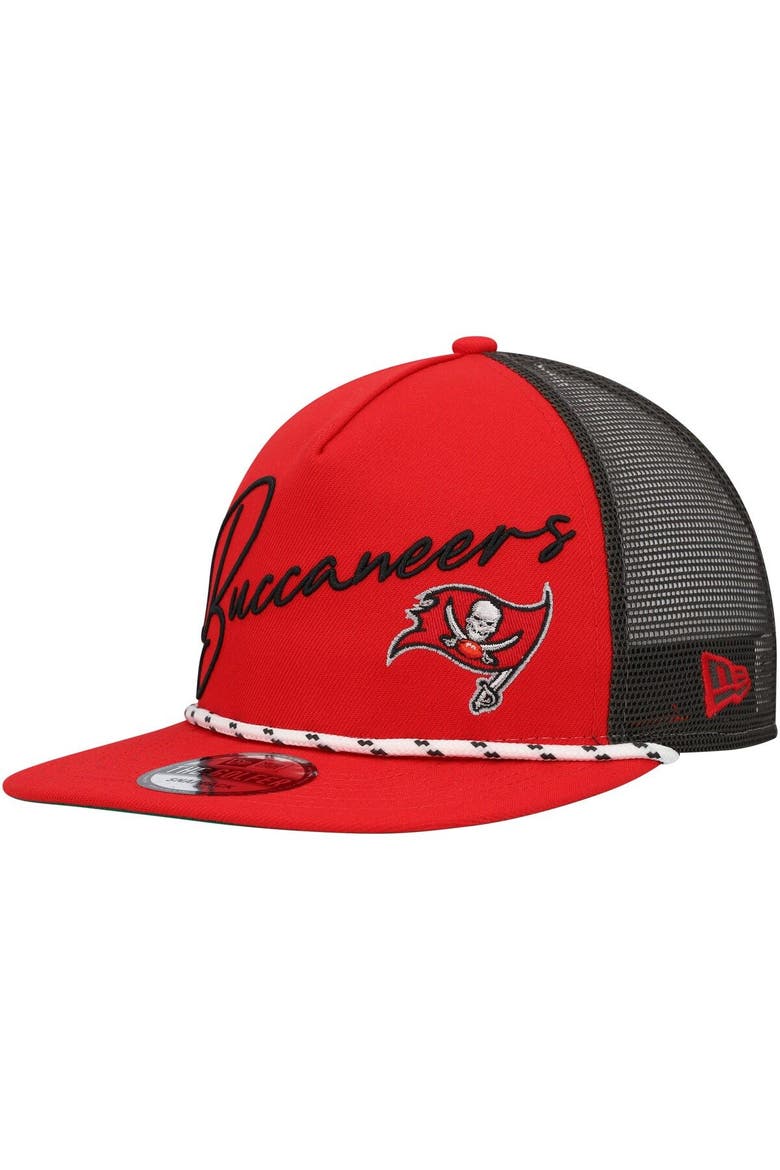 Men's New Era Red Tampa Bay Buccaneers Script Logo Golfer 9FIFTY Snapback Hat, Main, color, Red