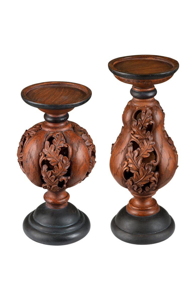 Melrose Carved Leaf Fall Harvest Pumpkin and Squash Pillar Candle Holders - 10" - Set of 2, Alternate, color,