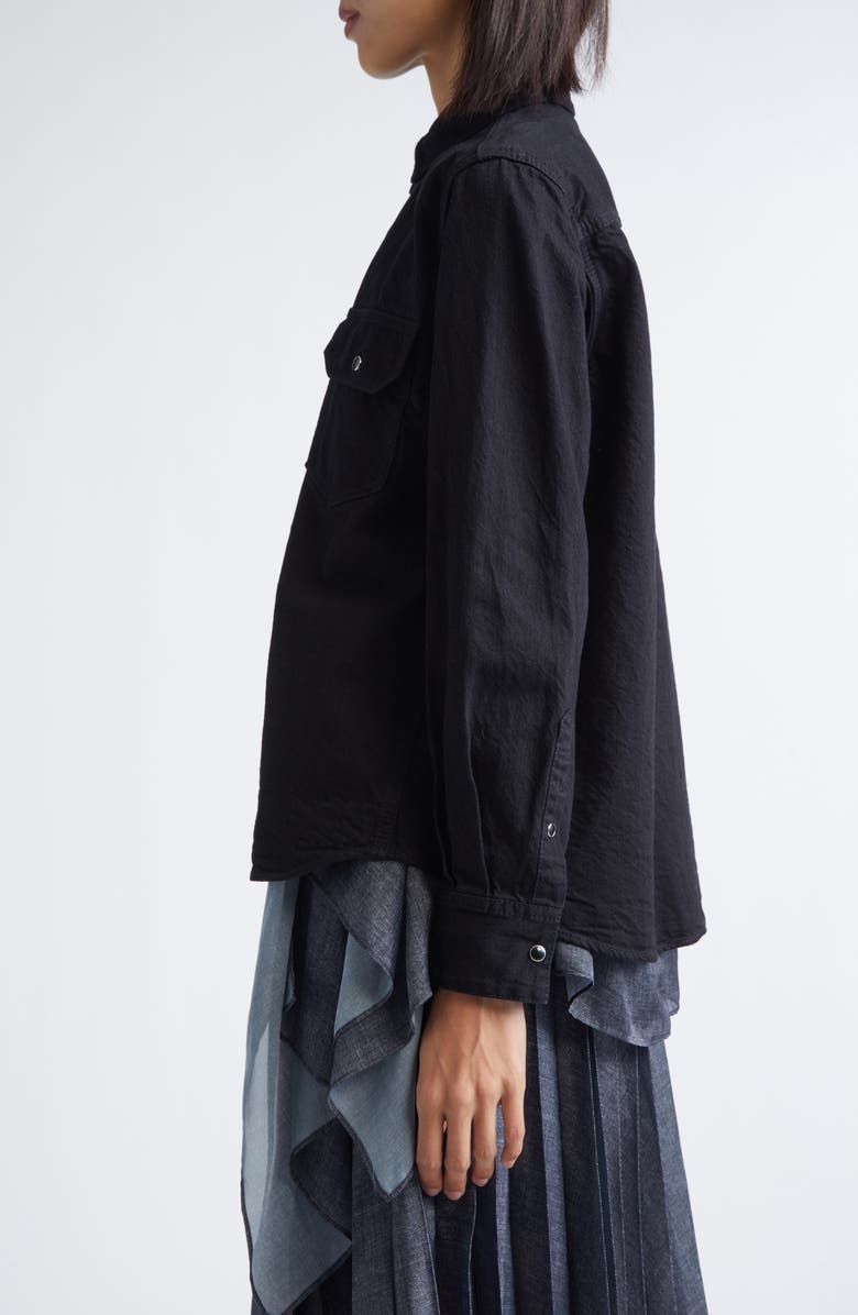 Sacai Mixed Media Handkerchief Hem Shirt, Alternate, color, Black