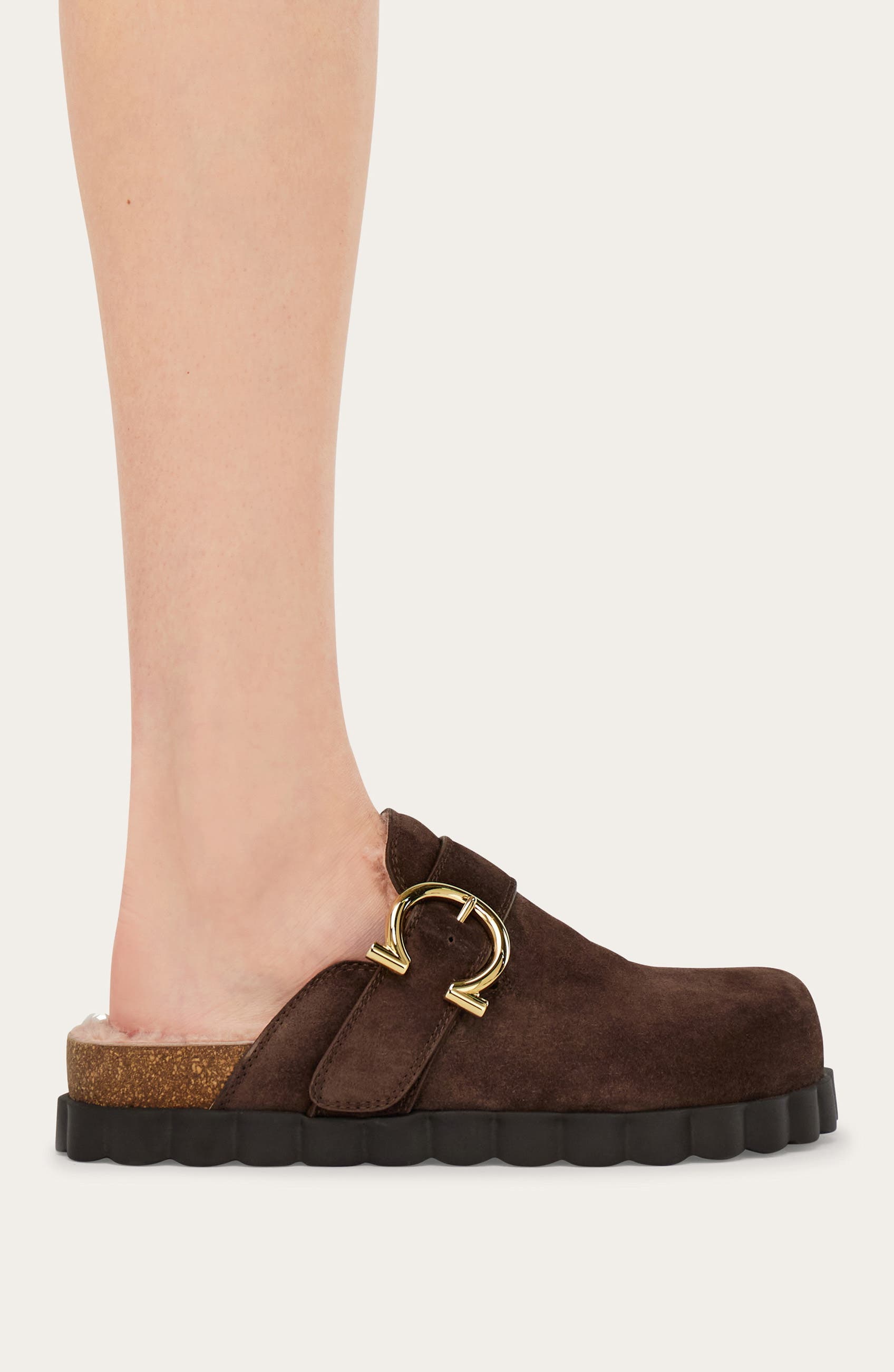 FERRAGAMO Zaida Genuine Shearling Lined Clog, Alternate, color, Testa Di Moro