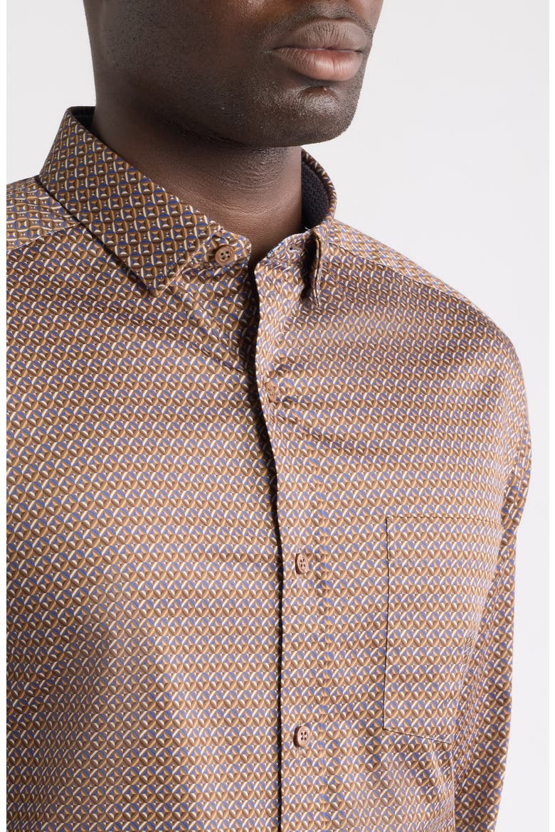 Logan Print Button-Up Shirt, Alternate, color, BROWN / NAVY MULTI DIAMOND