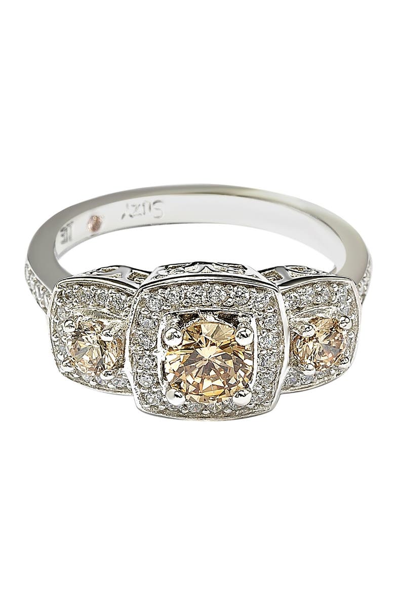 SUZY LEVIAN Sterling Silver Chocolate CZ Engagement Ring, Alternate, color, Brown