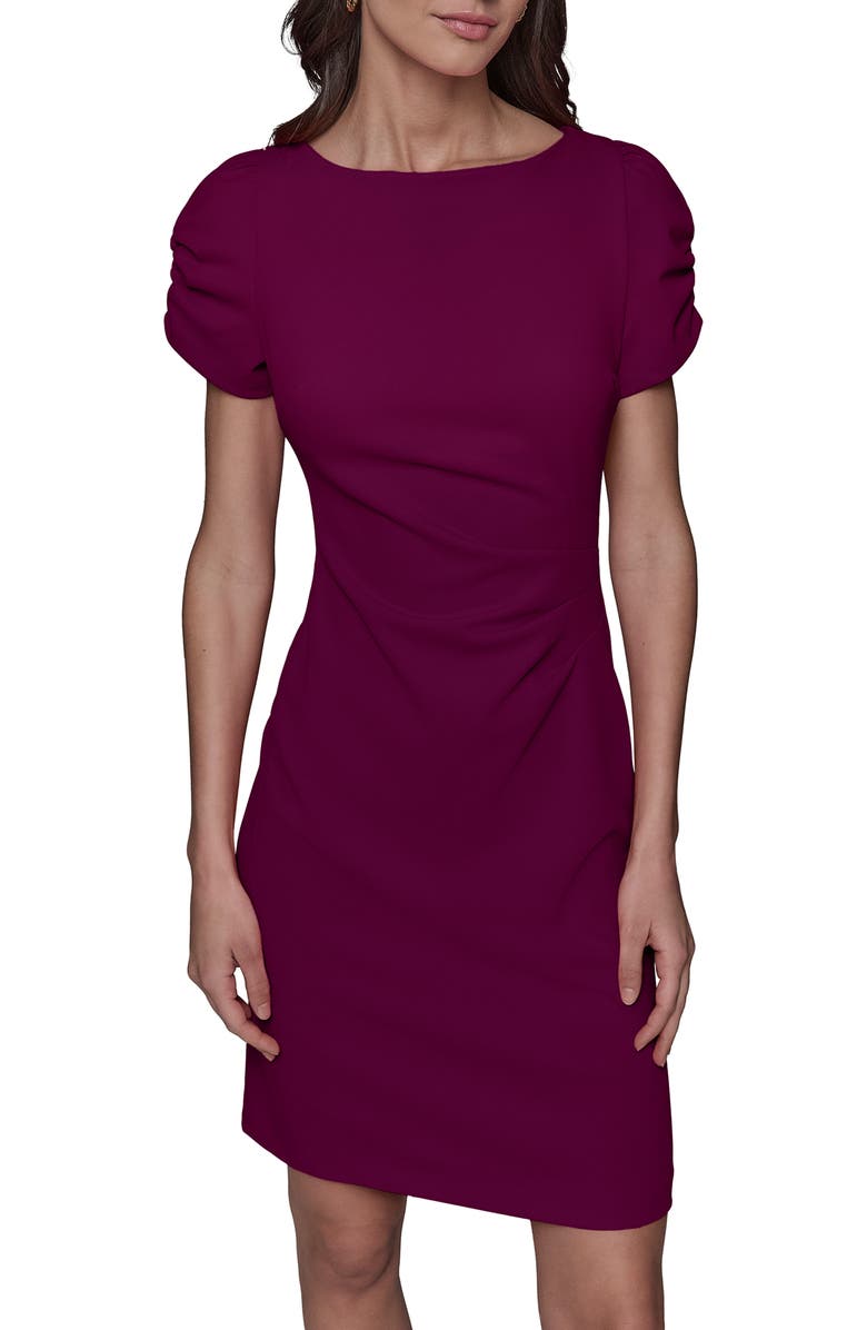 KARL LAGERFELD PARIS Short Sleeve Crepe Sheath Dress, Alternate, color, Wine