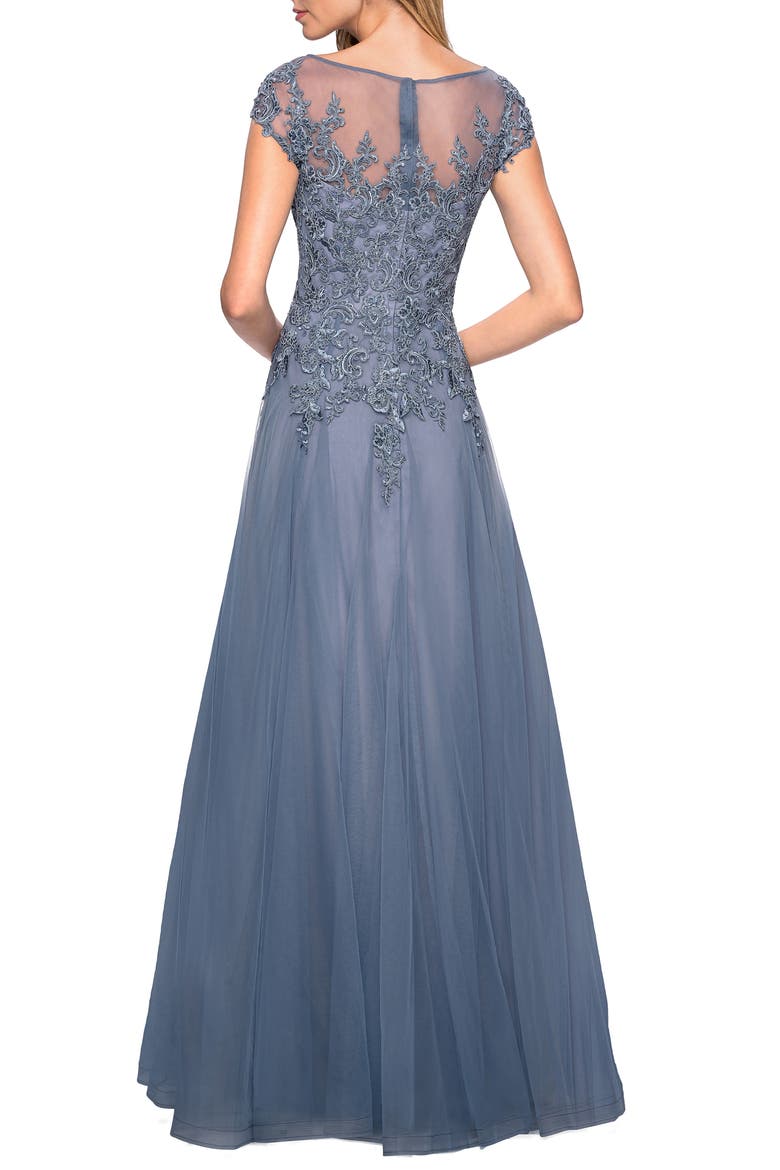 Tulle A-Line Evening Gown, Alternate, color, SMOKY BLUE