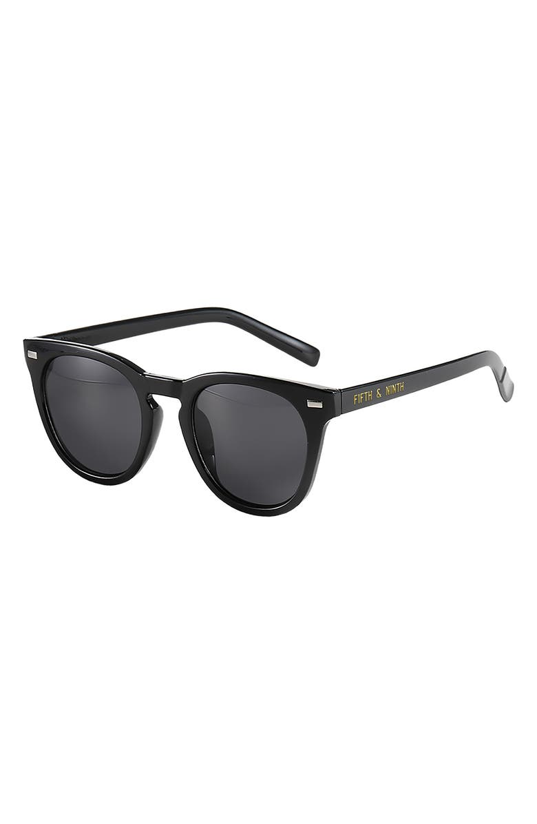 Fifth & Ninth Raleigh 55mm Round Sunglasses, Main, color, Black/ Black