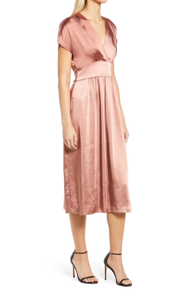 Wrap Front Washed Satin Midi Dress, Alternate, color, ANISE