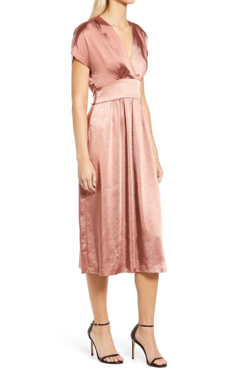 Anne Klein Wrap Front Washed Satin Midi Dress, Alternate, color, 