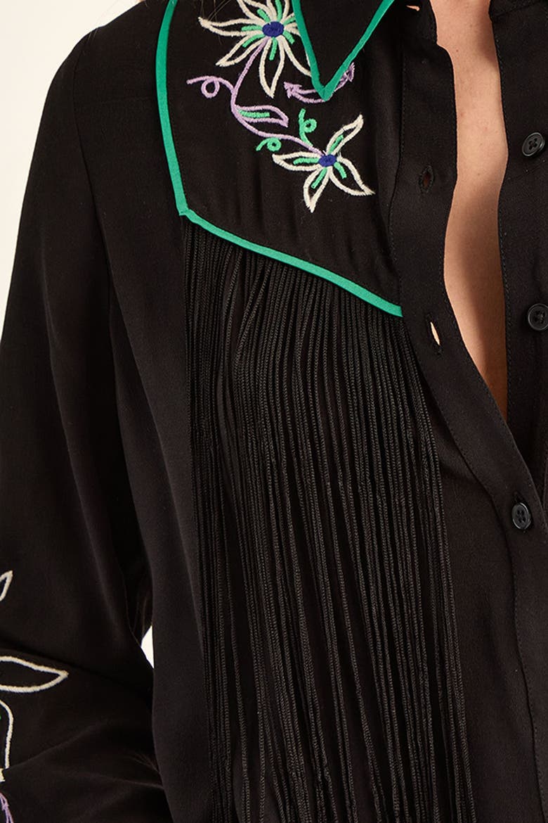 Embroidered Fringe Western Shirt, Alternate, color, Black