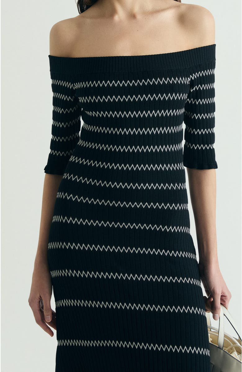 Scalpers Off Shoulder Knit Dress, Alternate, color, Blackecru
