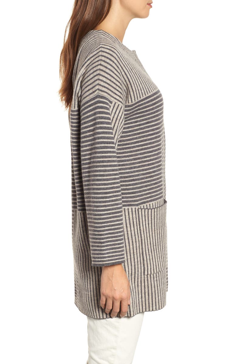 Eileen Fisher Stripe Merino Wool Cardigan, Alternate, color, 