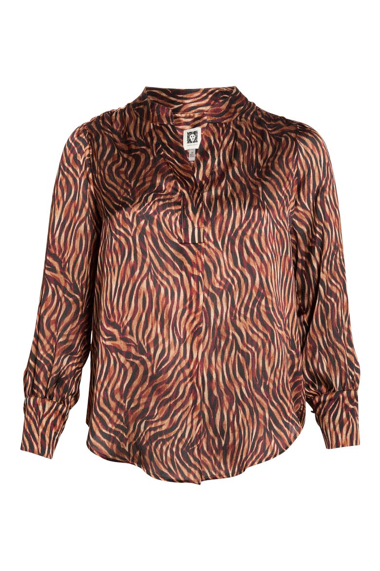 Pleat Front V-Neck Top, Alternate, color, BAROLO MULTI