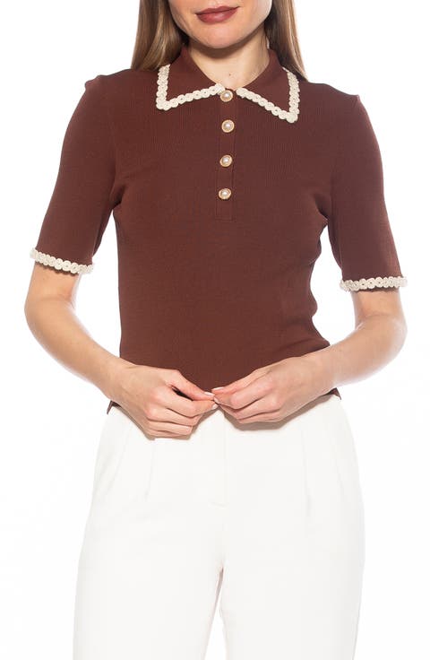 Collared Knit Short Sleeve Top