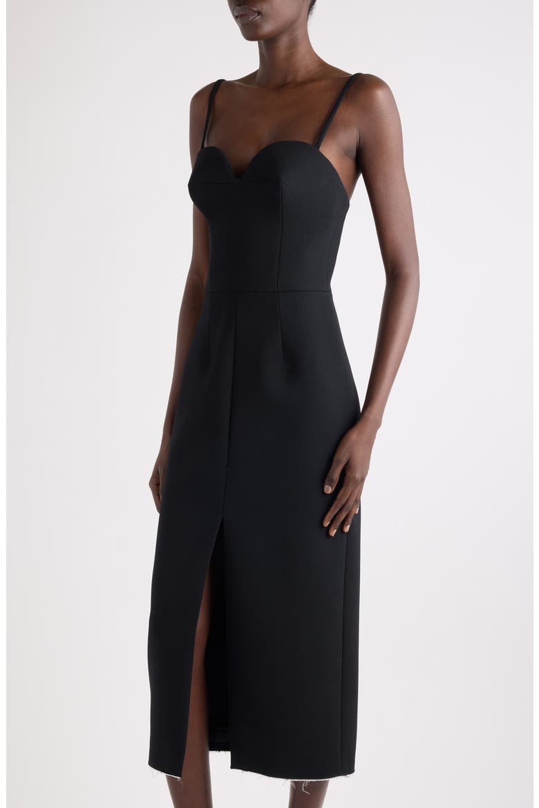 Raw Edge Stretch Crepe Midi Dress, Alternate, color, BLACK