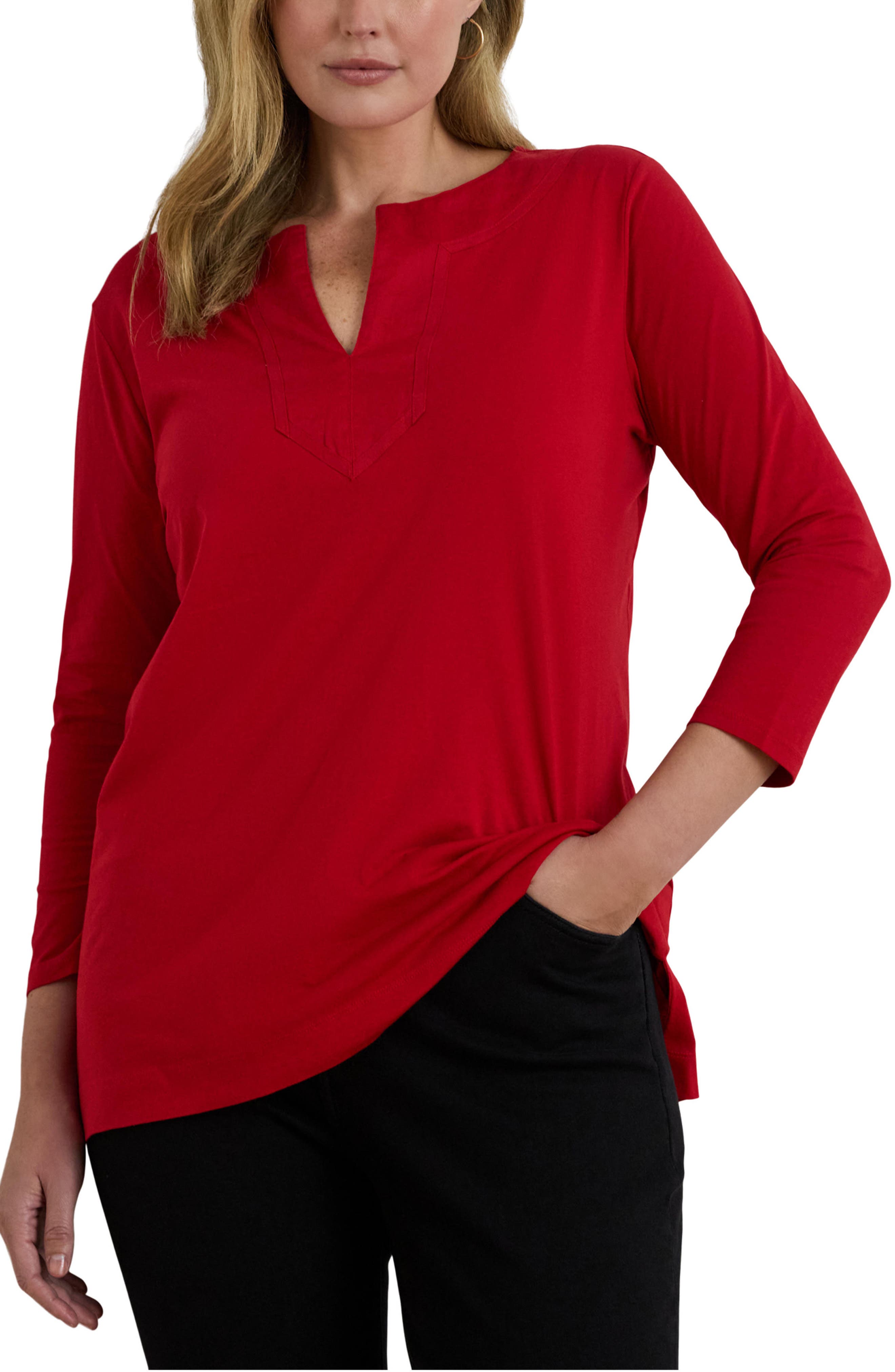 Lauren Ralph Lauren Krystol Split Neck Tunic (Women) | Nordstromrack