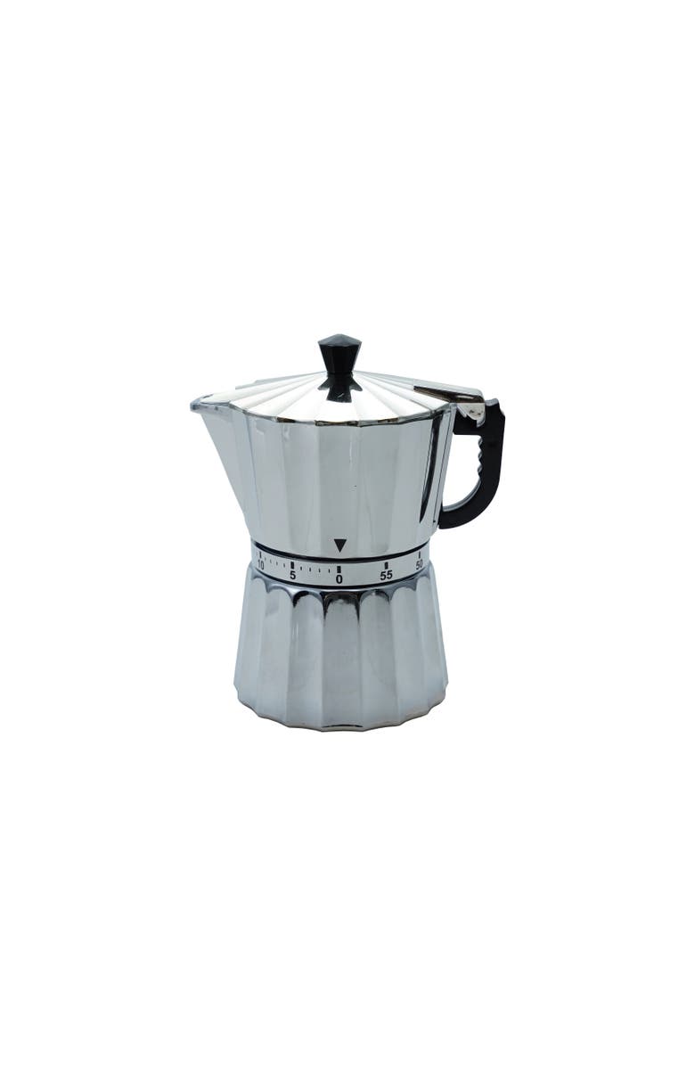 Storied Home Plastic Moka Pot Shaped 1-Hour Twist Timer, Silver and Black, Main, color, Silver