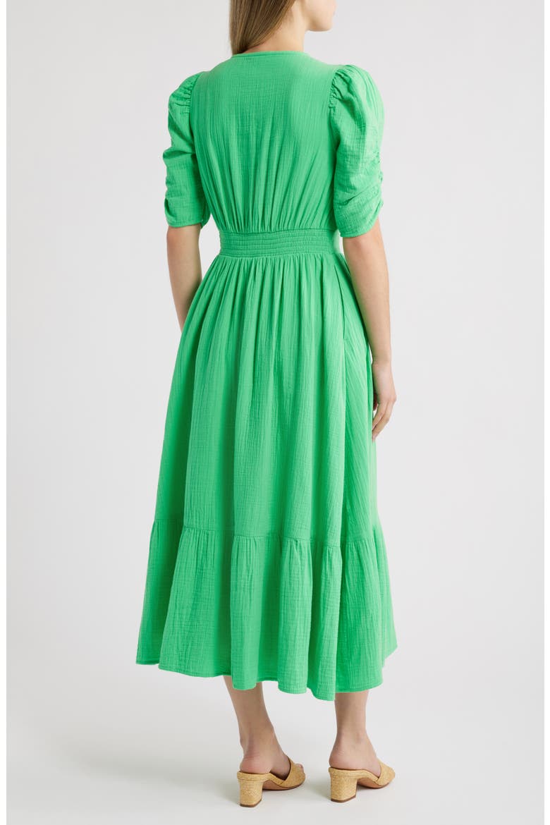Puff Sleeve Ruffle Hem Gauze Maxi Dress, Alternate, color, GREEN CELTIC
