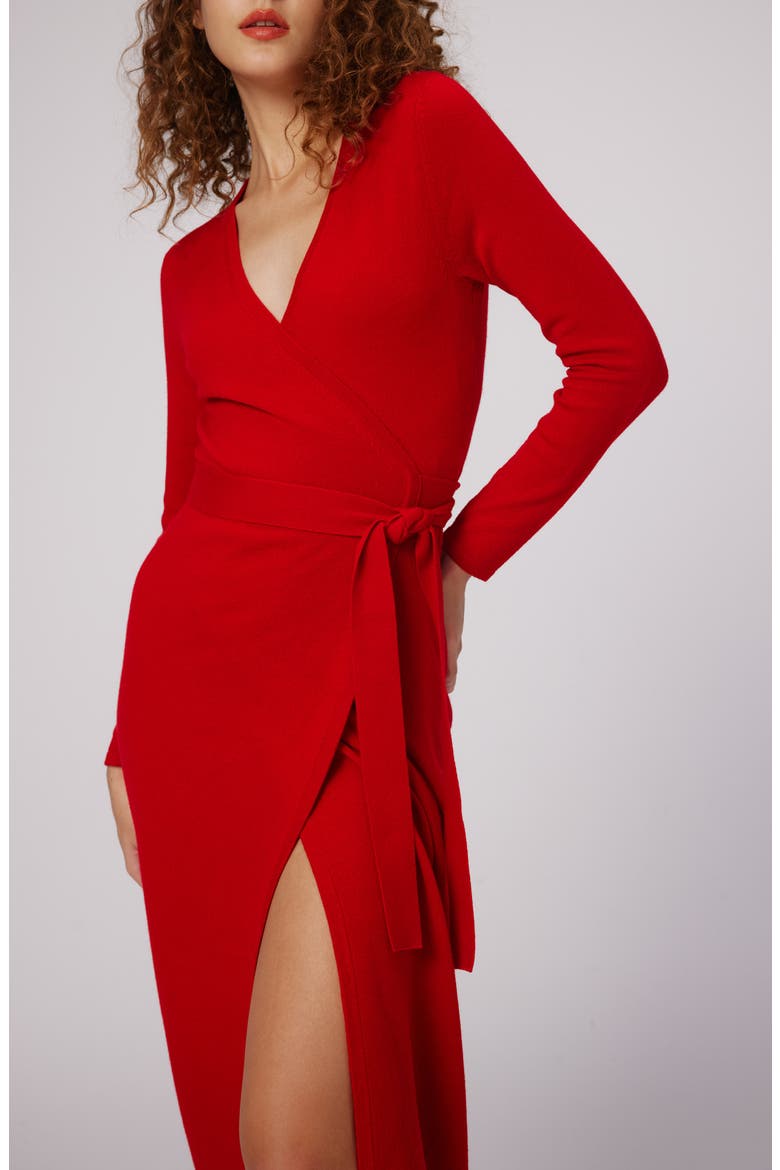 Astrid Long Sleeve Wool & Cashmere Wrap Sweater Dress, Alternate, color, AKANE