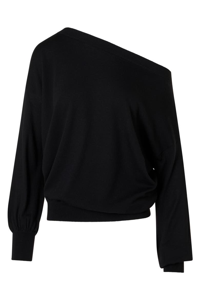 Off the Shoulder Virgin Wool Sweater, Alternate, color, BLACK