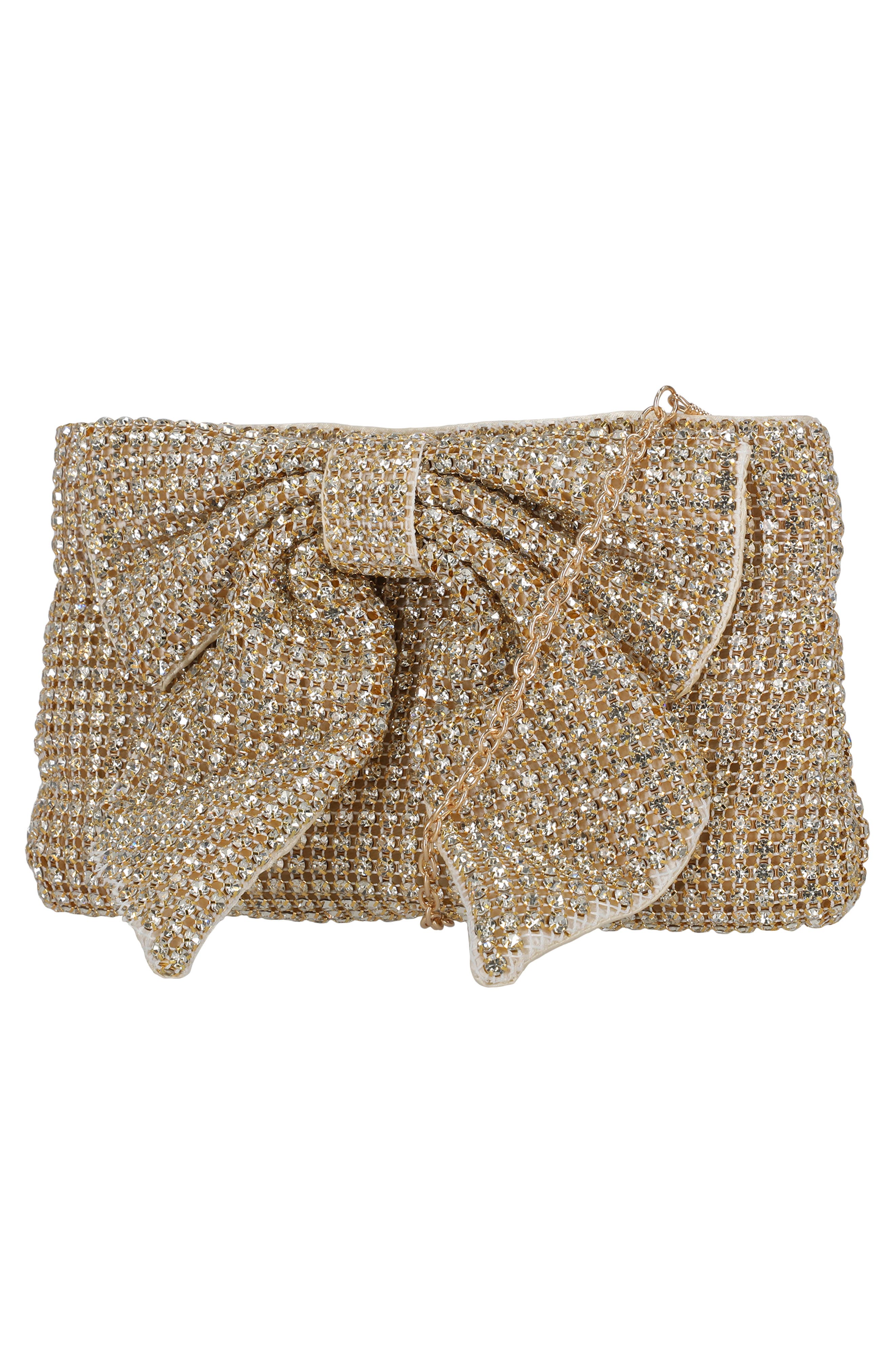 Bianca Sequin Bow Clutch, Alternate, color, LIGHT GOLD