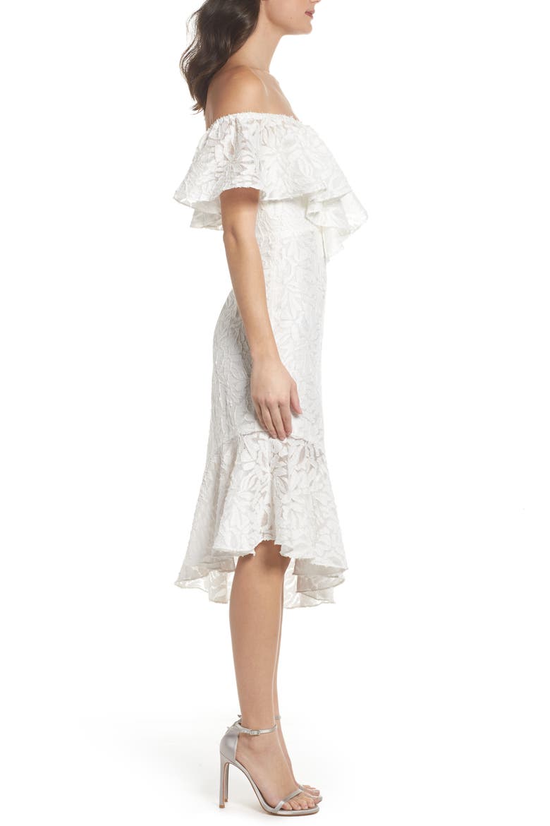 C/MEO More to Give Off the Shoulder Midi Dress, Alternate, color, IVORY