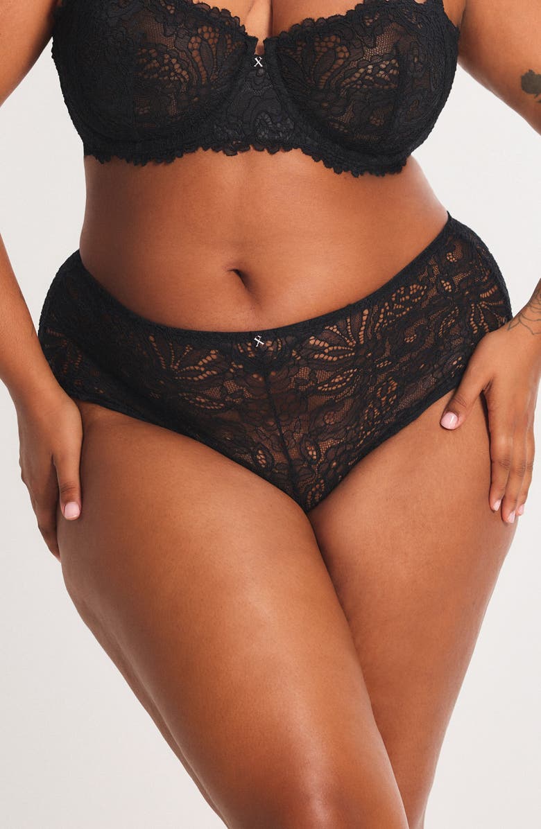 SAVAGE X FENTY Romantic Corded Lace Hipster Panties, Alternate, color, Black Caviar