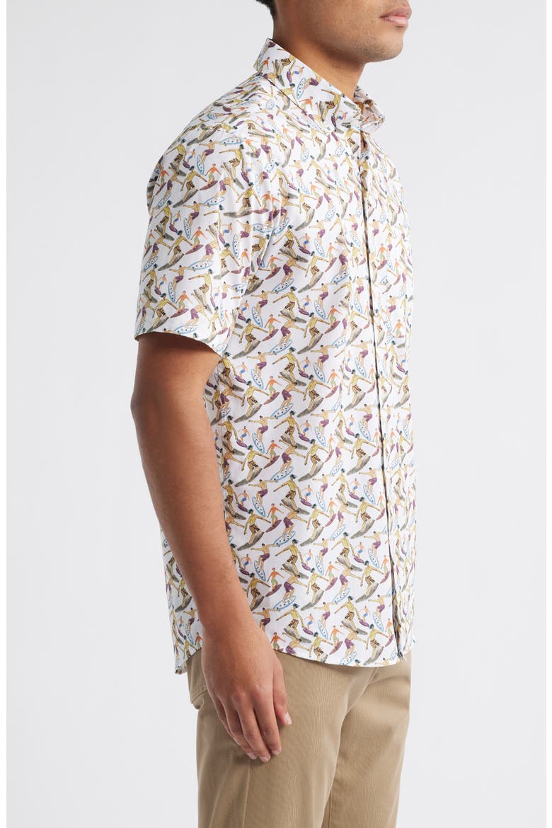 Surf Print Short Sleeve Button-Up Shirt, Alternate, color, WHITE