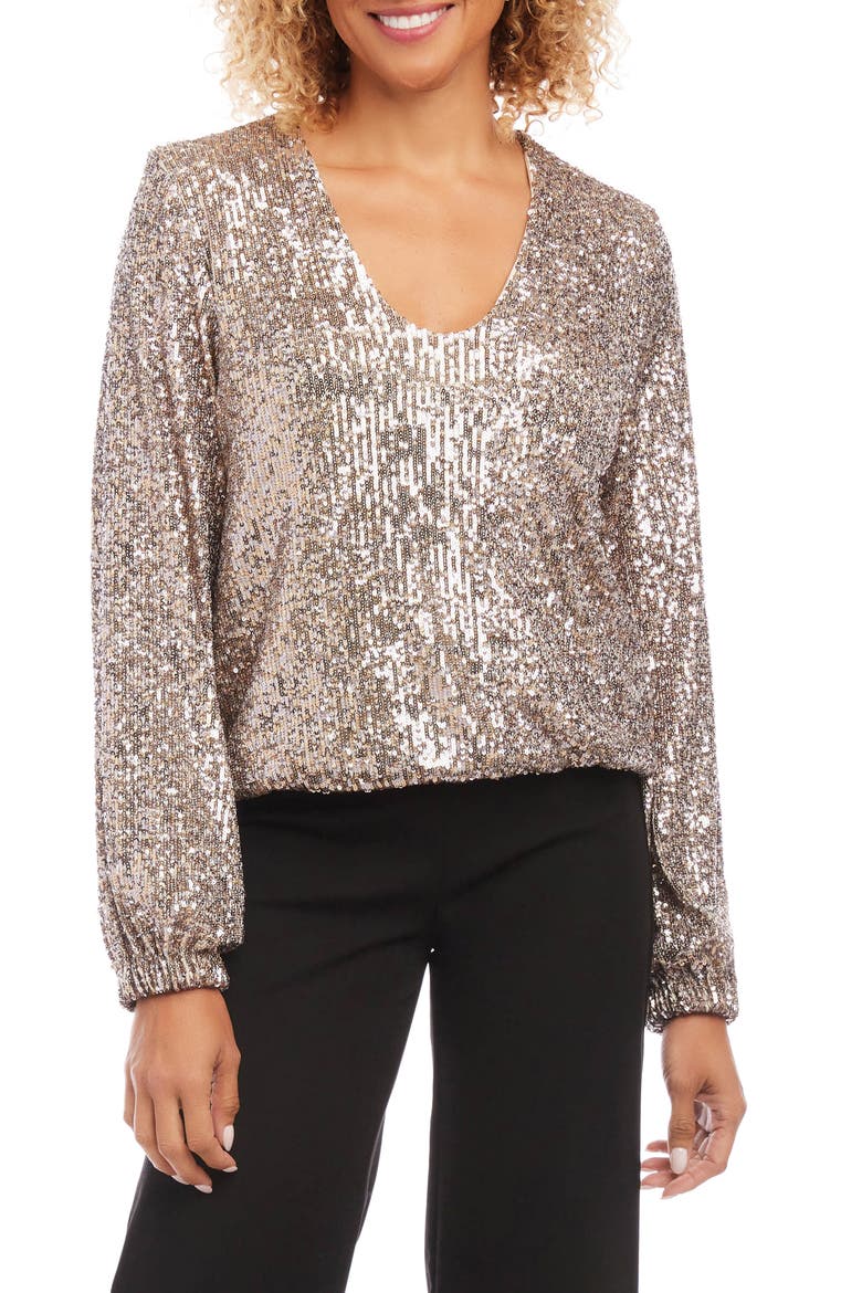 Sequin Blouson Sleeve Top, Main, color, CHAMPAGNE