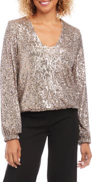 Karen Kane Sequin Blouson Sleeve Top