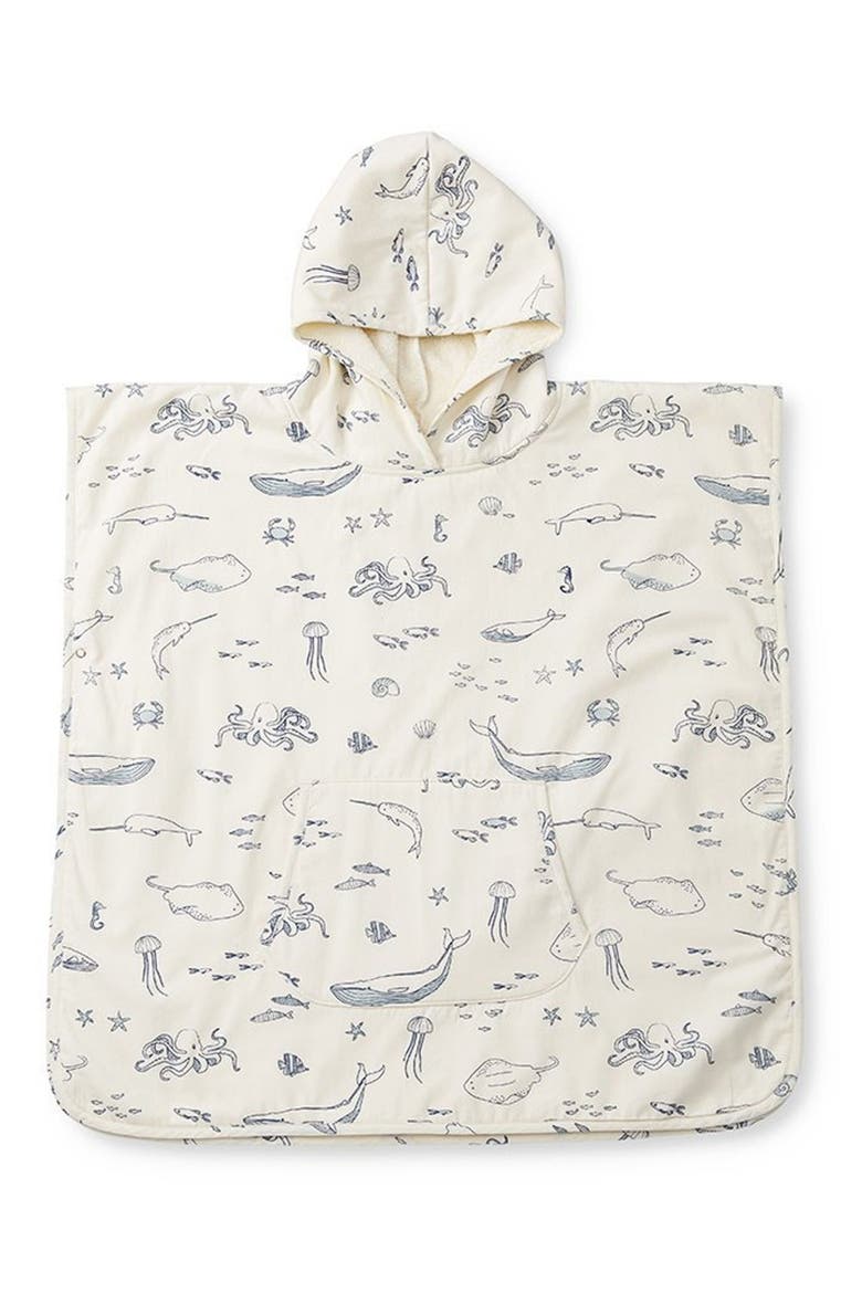 Cotton Hooded Towel Poncho, Main, color, LIFE AQUATIC