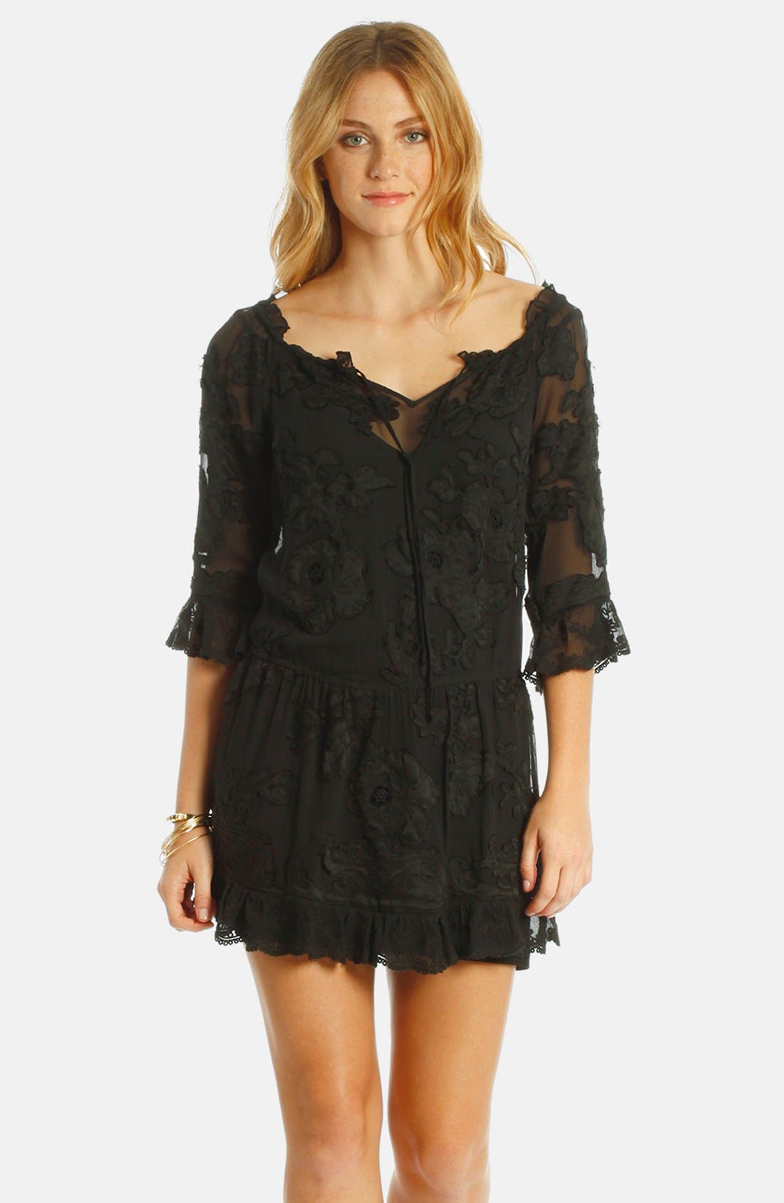 LABEL by five twelve Floral Appliqué Chiffon Dress (Women) | Nordstrom