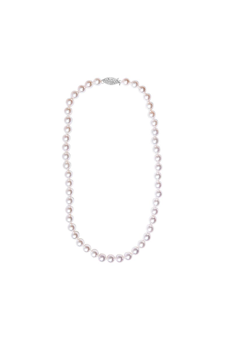 14K Gold 8.0x8.5mm Akoya Pearl Strand Necklace, Alternate, color, White
