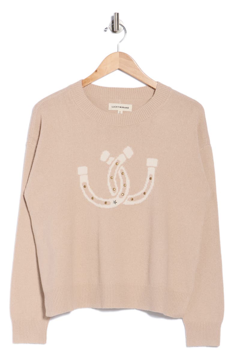 Lucky Brand Horseshoe Studded Sweater, Alternate, color, Camel Multi