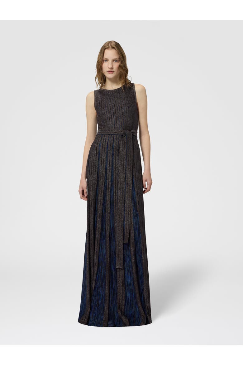 Long Viscose Lamé Dress With Belt, Alternate, color, Blue