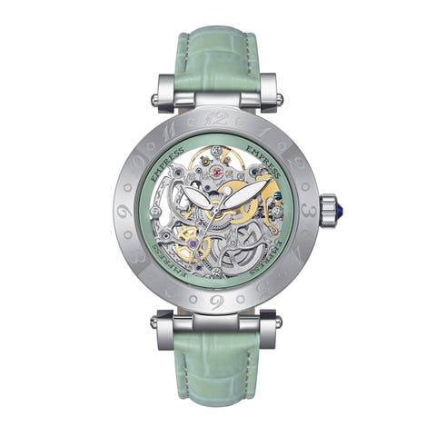 Theodora Automatic Skeleton Leather-Band Watch