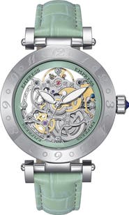 Empress Theodora Automatic Skeleton Leather-Band Watch