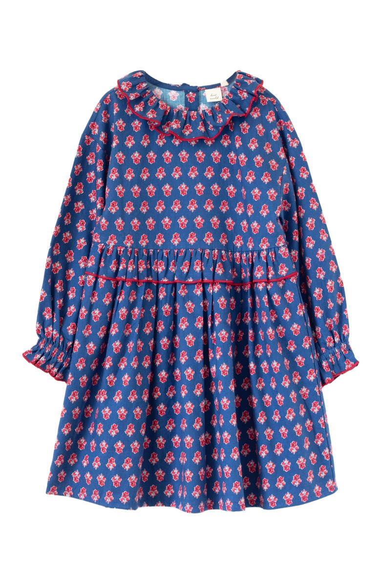 Beet World Girls' Ruffle Collar Dress in Long Sleeves | Red and Navy, Main, color, Blue